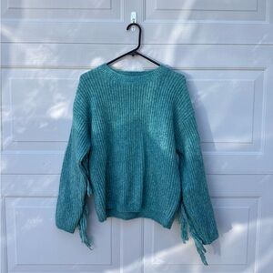 Teal Knit Women's Fringe Sweater🩵